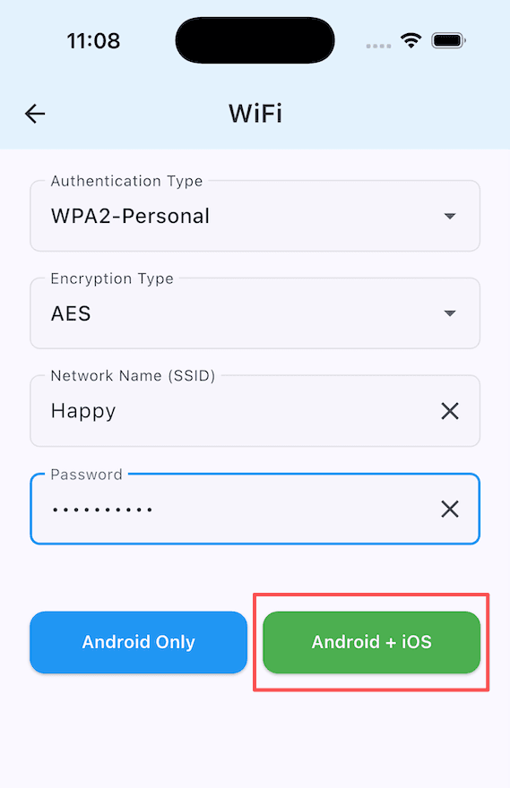 Enter Your WiFi Network Details - Screenshot